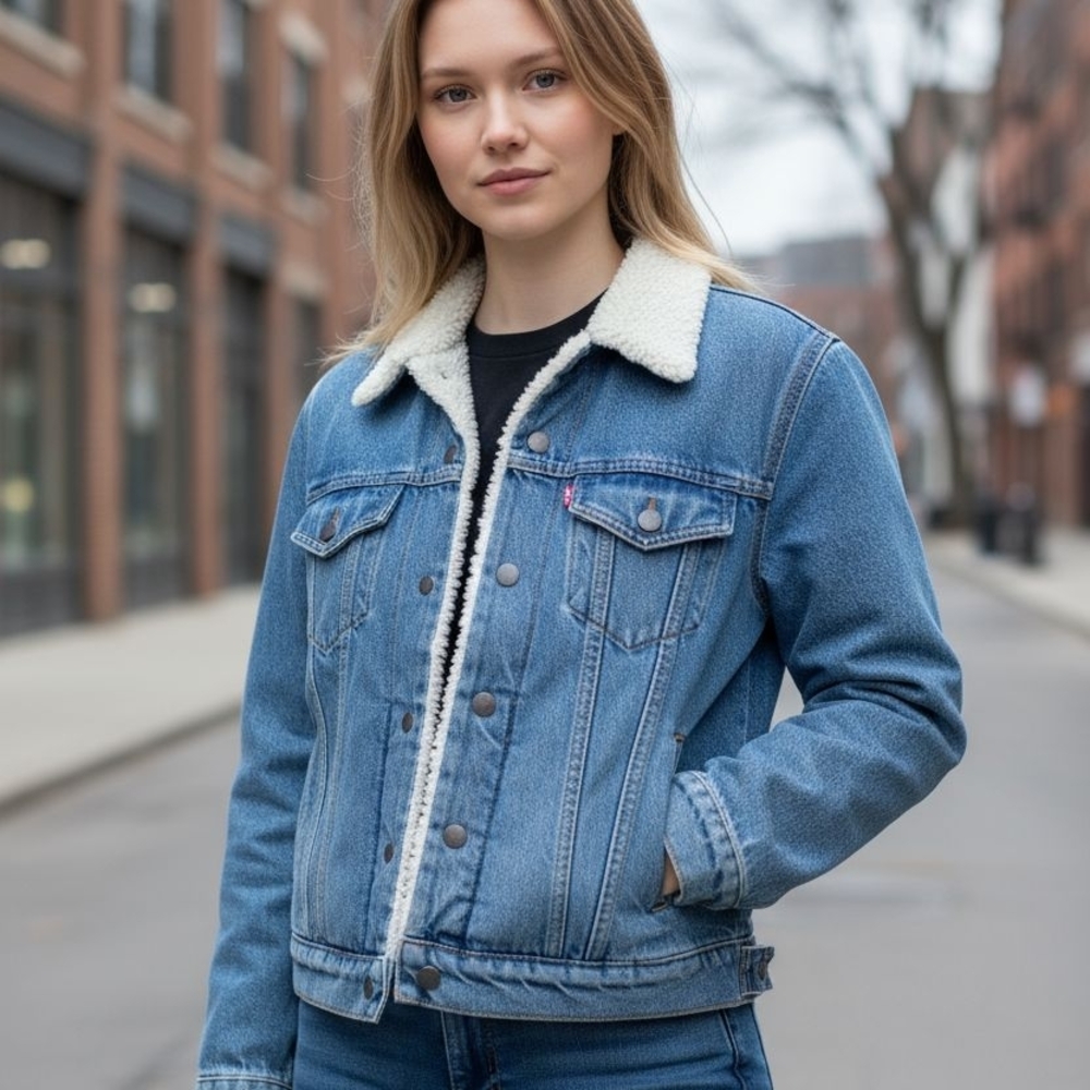 Levi's Light Blue Denim Jacket with White Sherpa Collar